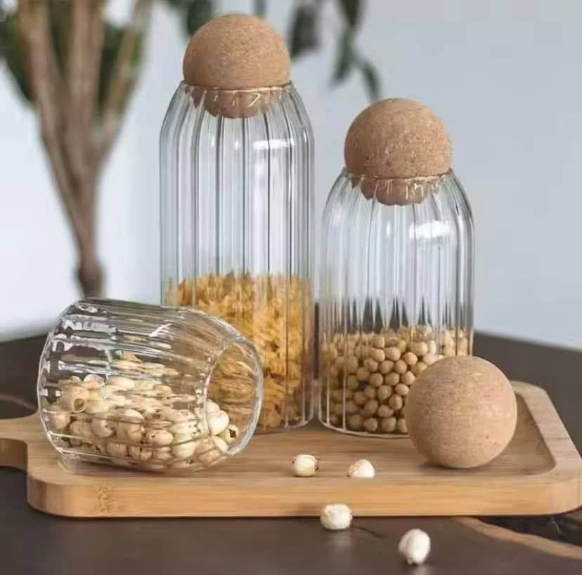 Set of Glass Jar with Cork Ball